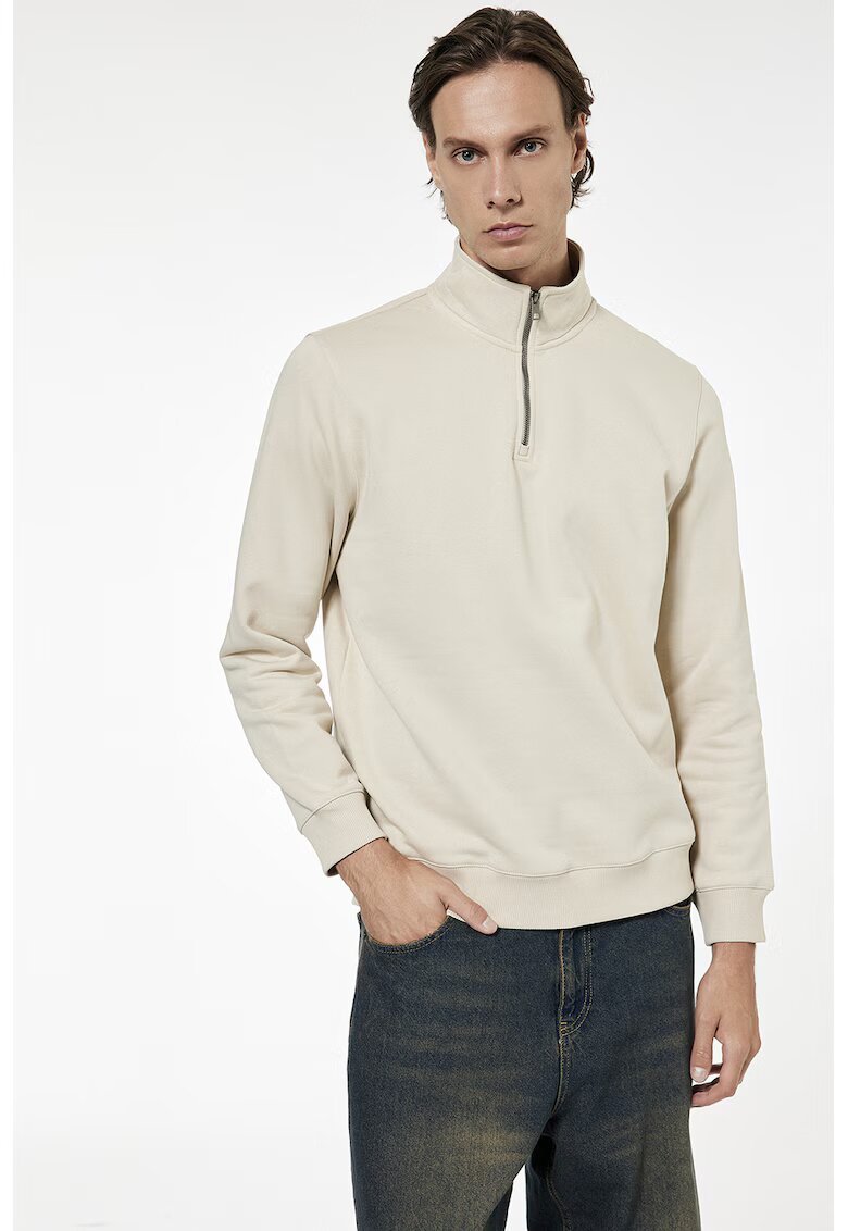 KOTON Bluza de trening cu fenta cu fermoar si model uni - Alb fildes