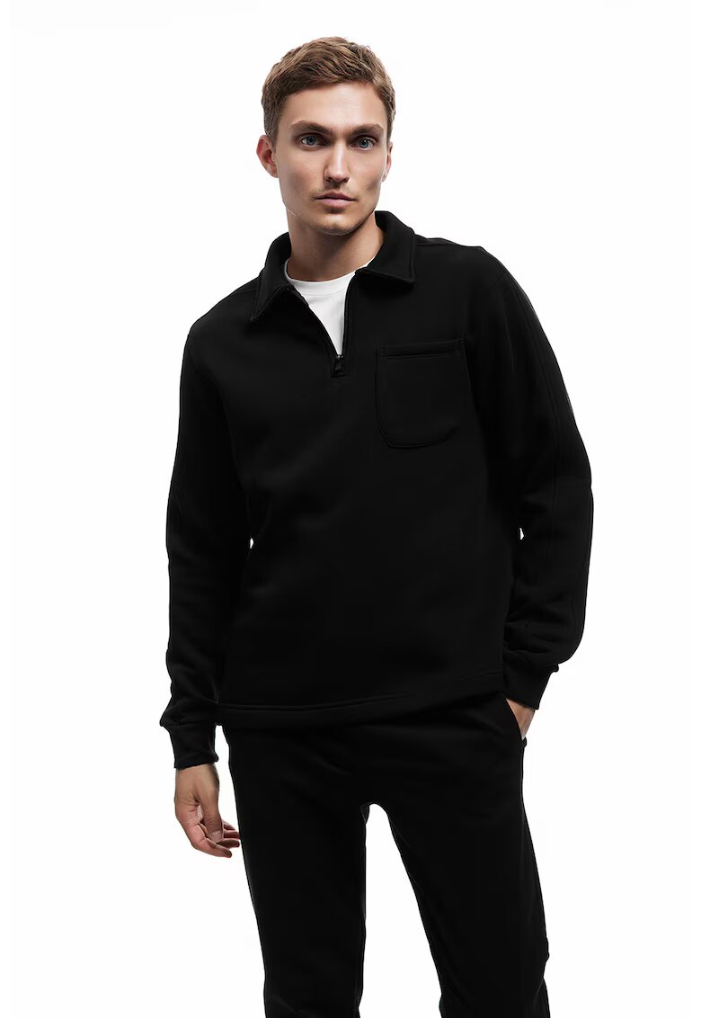 KOTON Bluza de trening cu guler ascutit - Negru