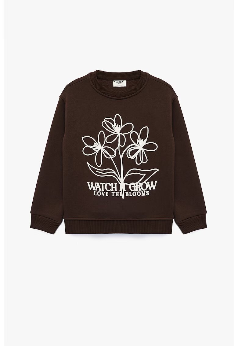KOTON Bluza de trening cu imprimeu floral - Alb/Maro inchis