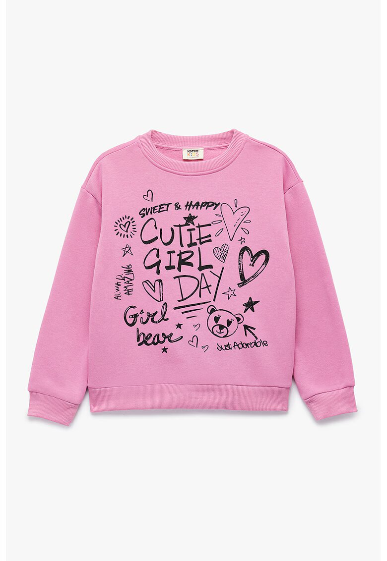KOTON Bluza de trening cu imprimeu grafic - Negru/Roz pastel