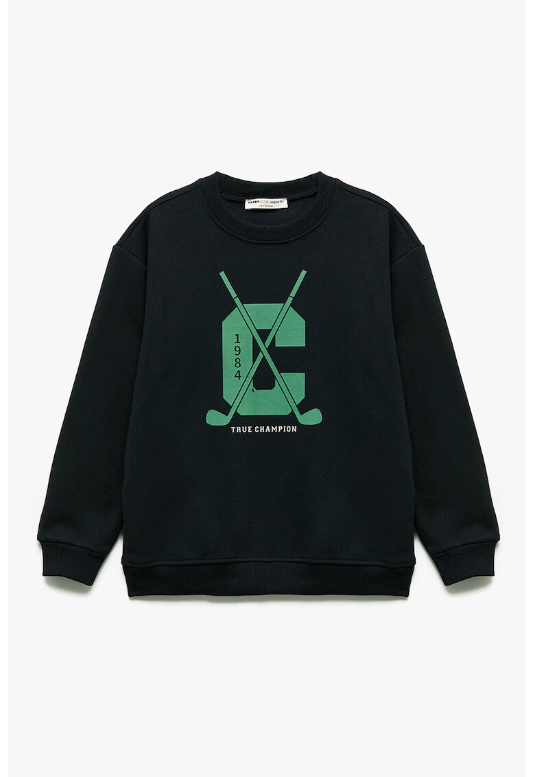 KOTON Bluza de trening cu imprimeu si mansete si terminatii elastice - Verde/Bleumarin