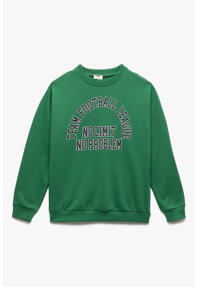 KOTON Bluza de trening cu imprimeu text - Alb/Verde