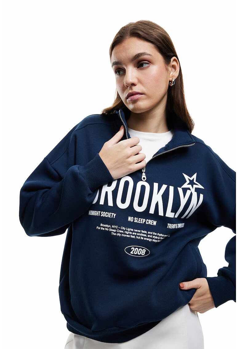 KOTON Bluza de trening cu imprimeu text - Bleumarin