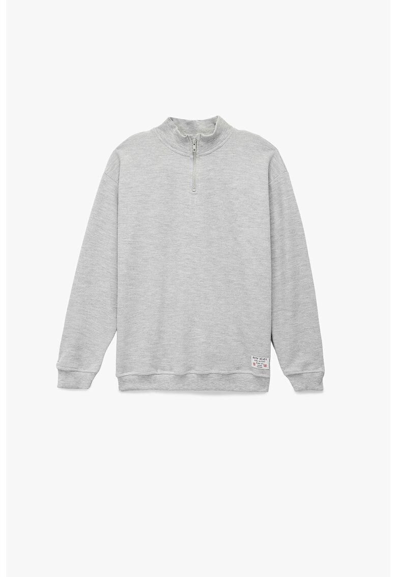 KOTON Bluza de trening de bumbac cu fermoar scurt - Gri deschis melange
