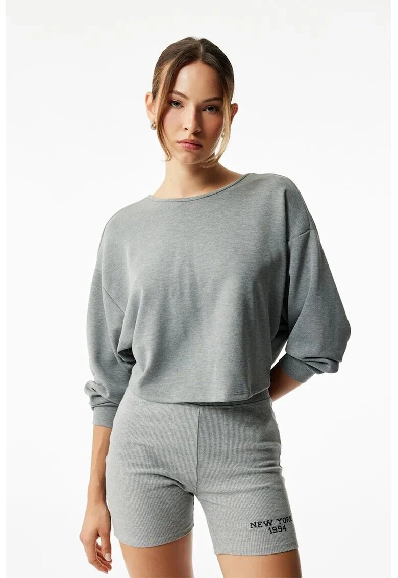 KOTON Bluza de trening din amestec de modal cu decolteu adanc pe spate - Gri inchis melange