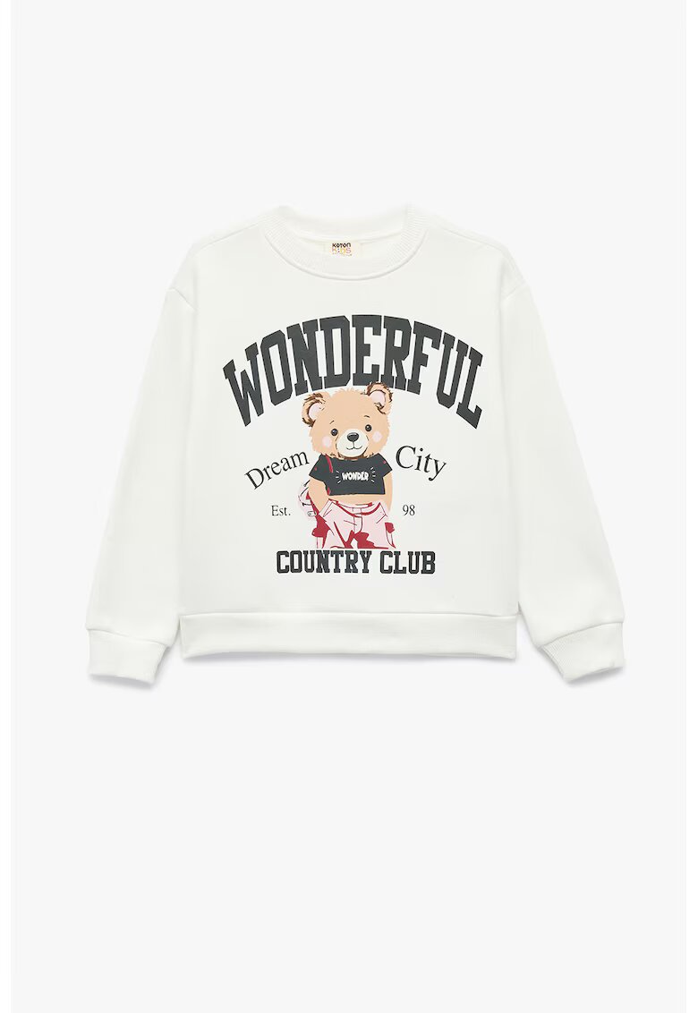 KOTON Bluza de trening din material teddy cu imprimeu - Alb murdar
