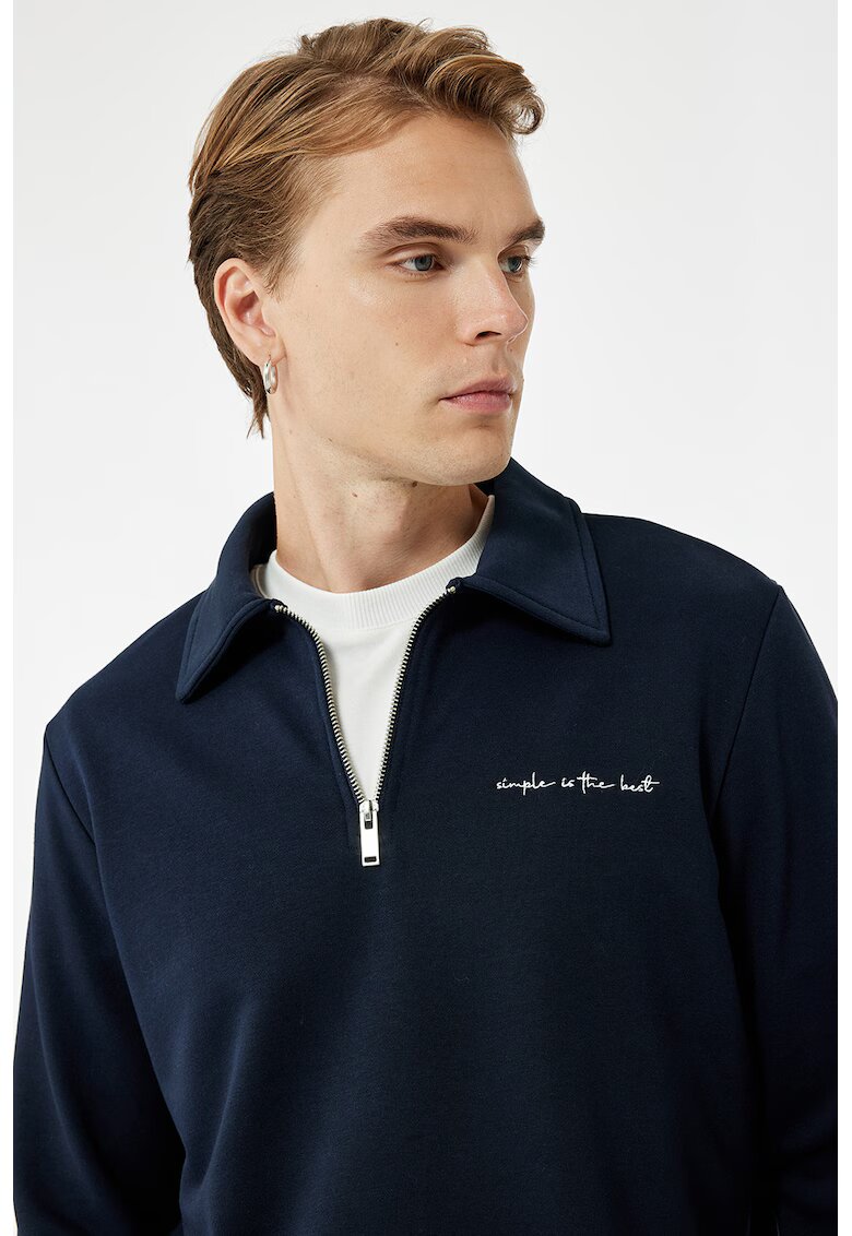 KOTON Bluza de trening polo cu fermoar scurt - Bleumarin