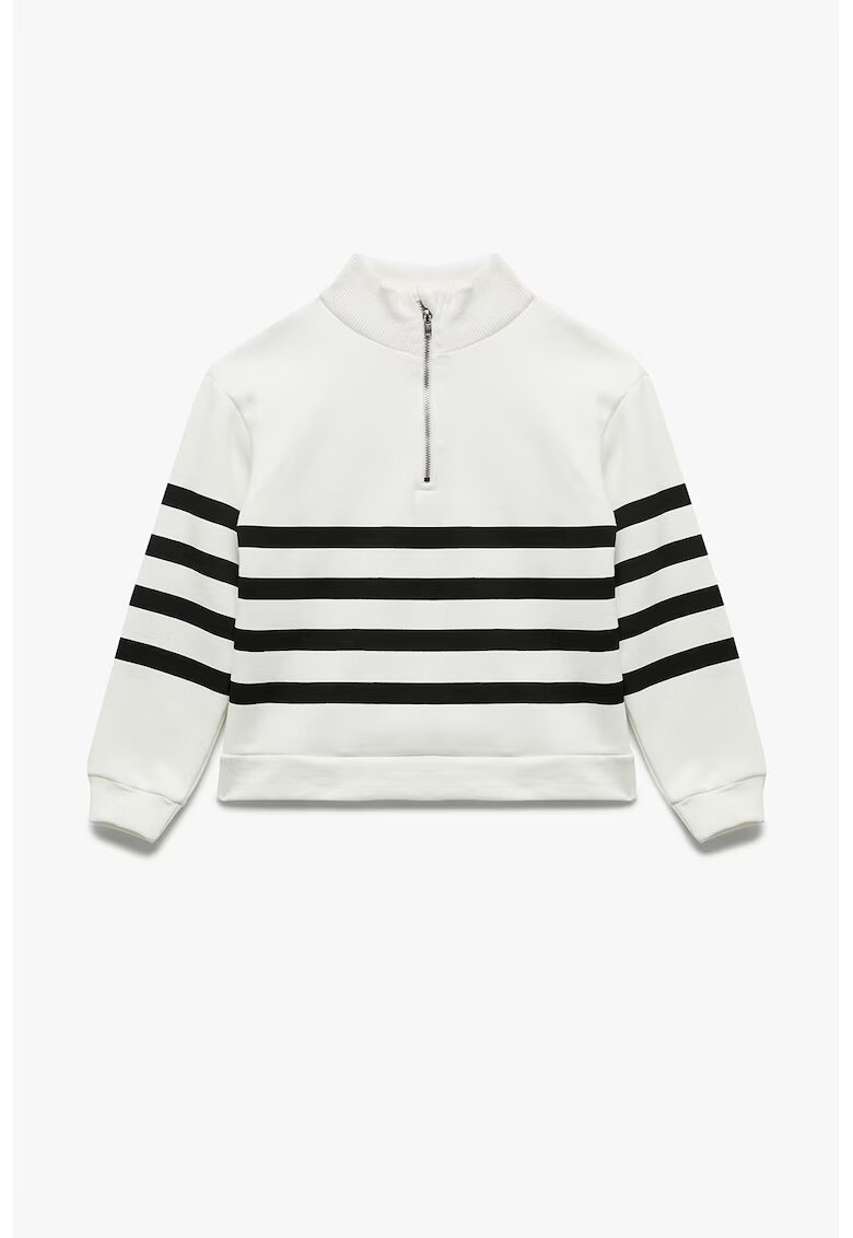 KOTON Bluza de trening supradimensionata cu fermoar scurt - Alb/Negru