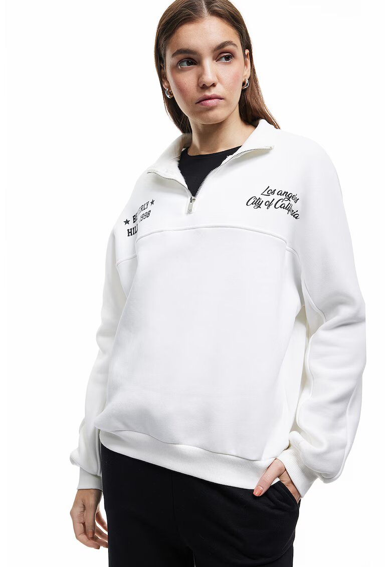KOTON Bluza de trening supradimensionata cu imprimeu text pe partea din spate - Alb fildes/Negru