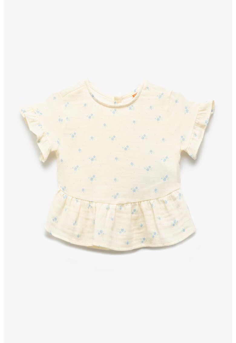 KOTON Bluza din bumbac cu detalii cu volane si model floral - Crem