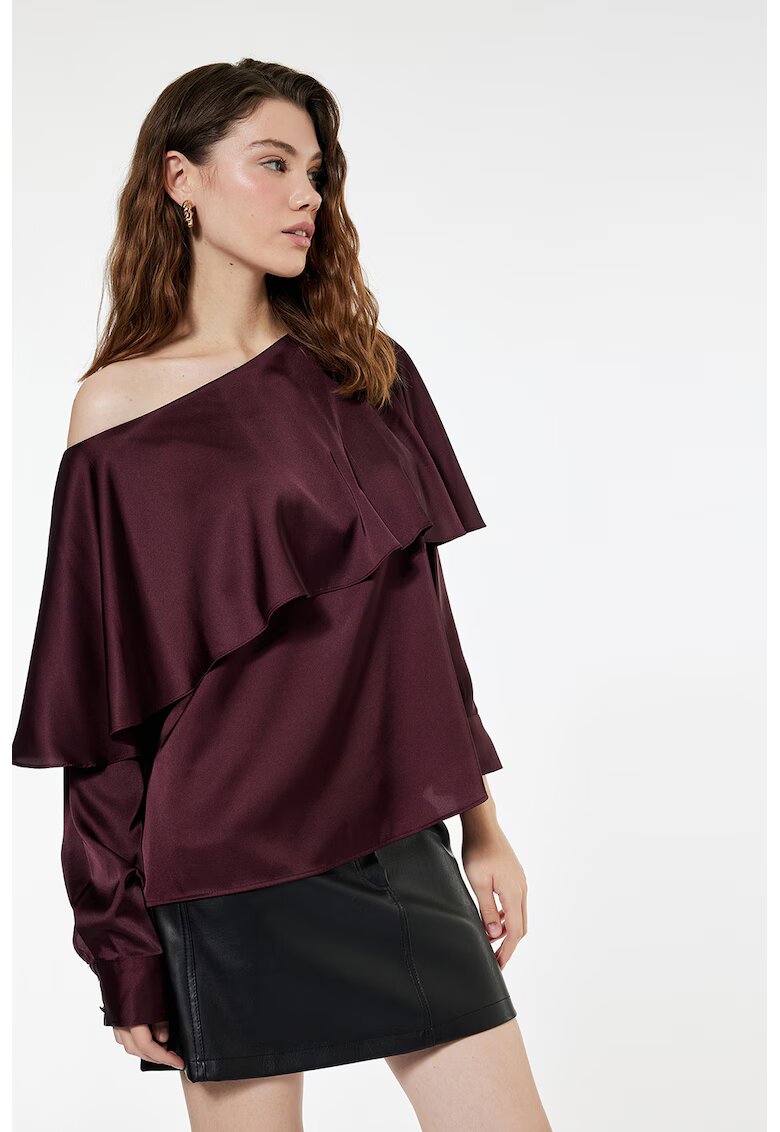 KOTON Bluza din satin cu model uni - Visiniu