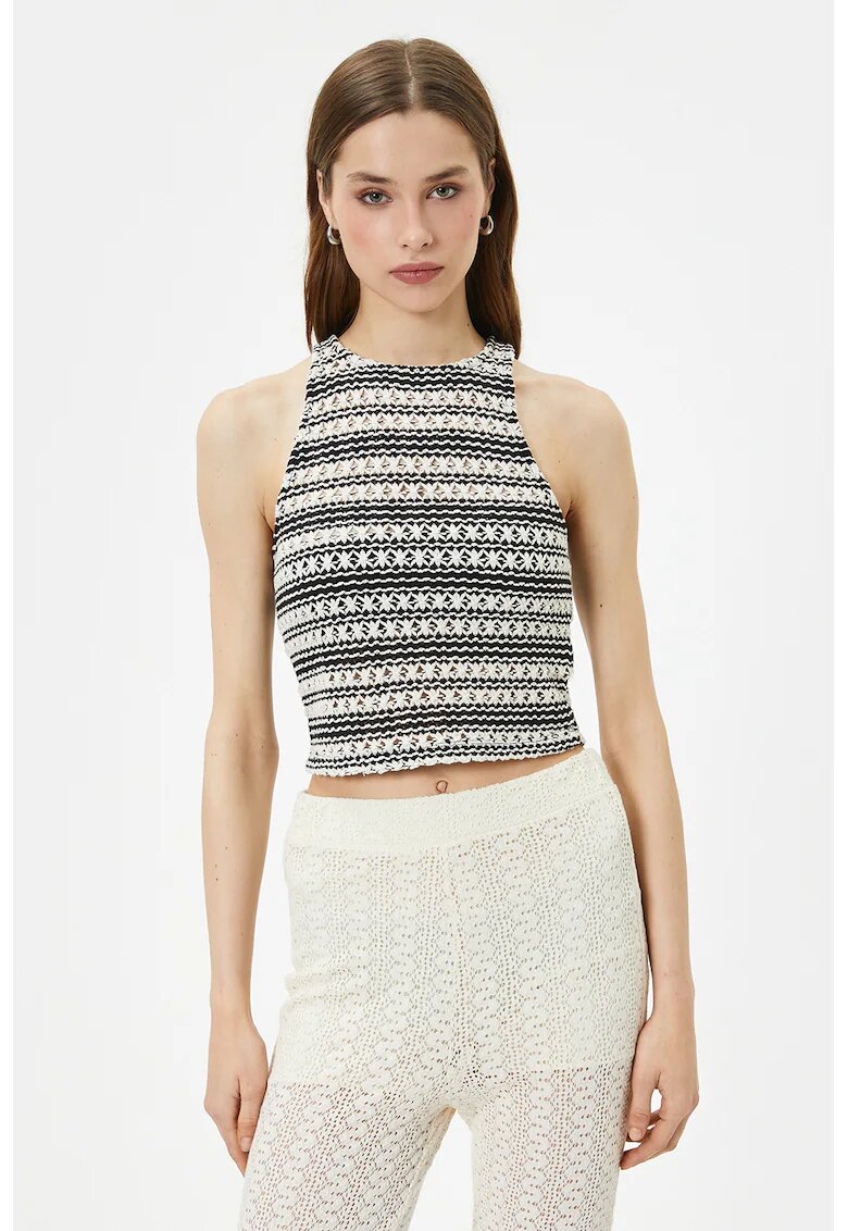 KOTON Bluza fara maneci cu decupaj pe spate - Alb/Negru