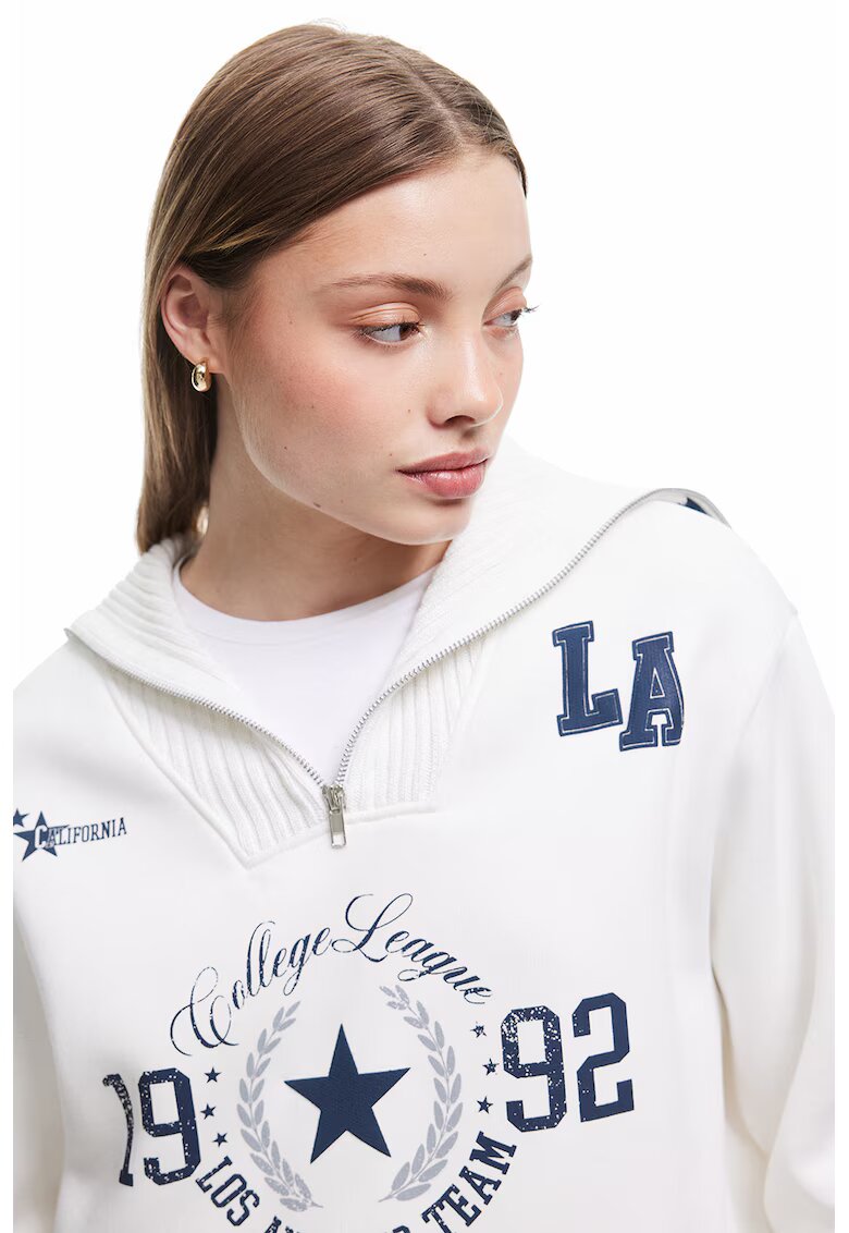 KOTON Bluza lejera de trening cu fenta cu fermoar - Alb/Albastru