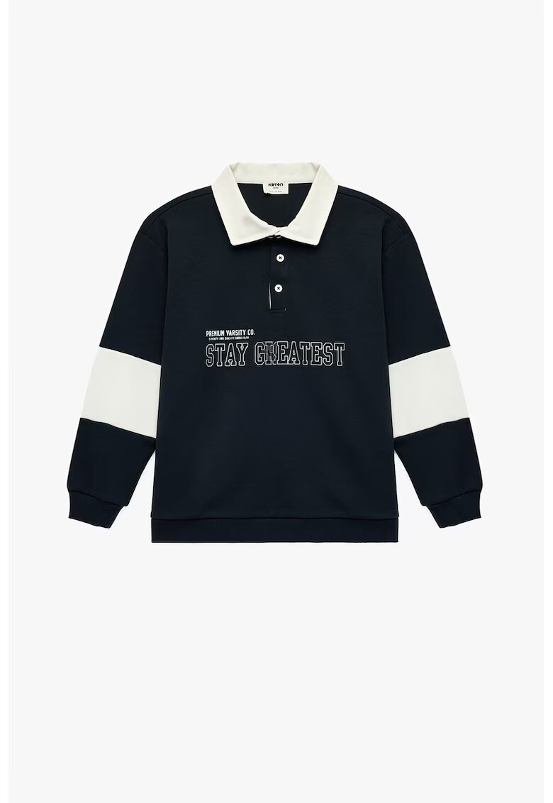 KOTON Bluza polo cu doua nuante - Alb murdar/Bleumarin
