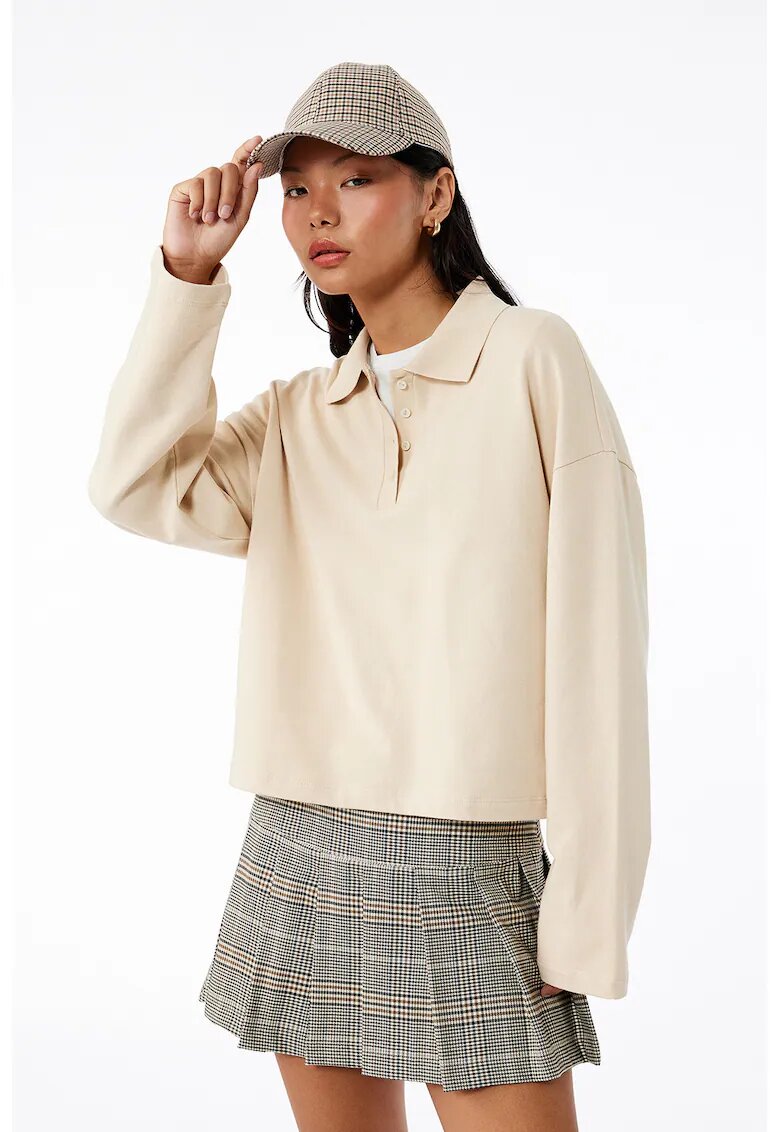 KOTON Bluza polo lejera din bumbac - Bej deschis