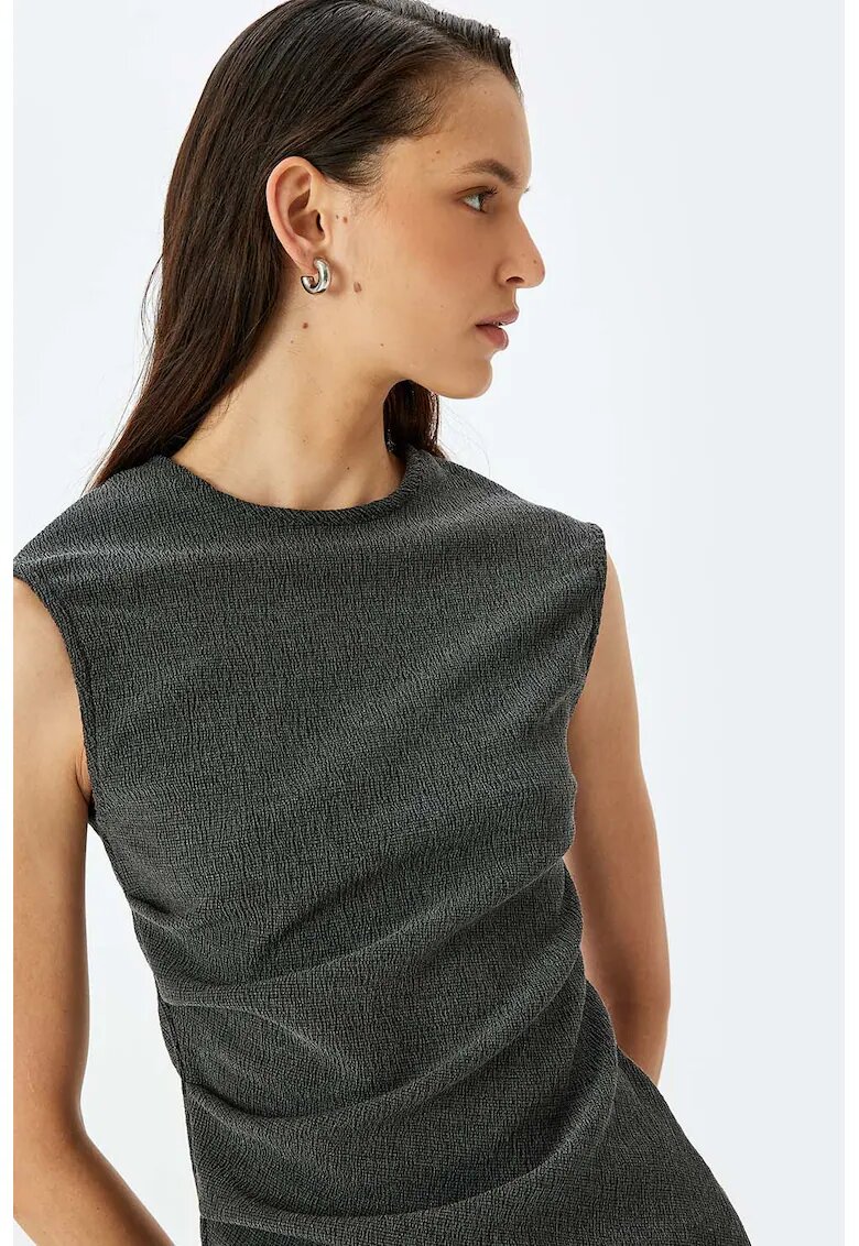 KOTON Bluza slim fit cu decolteu la baza gatului - Gri inchis