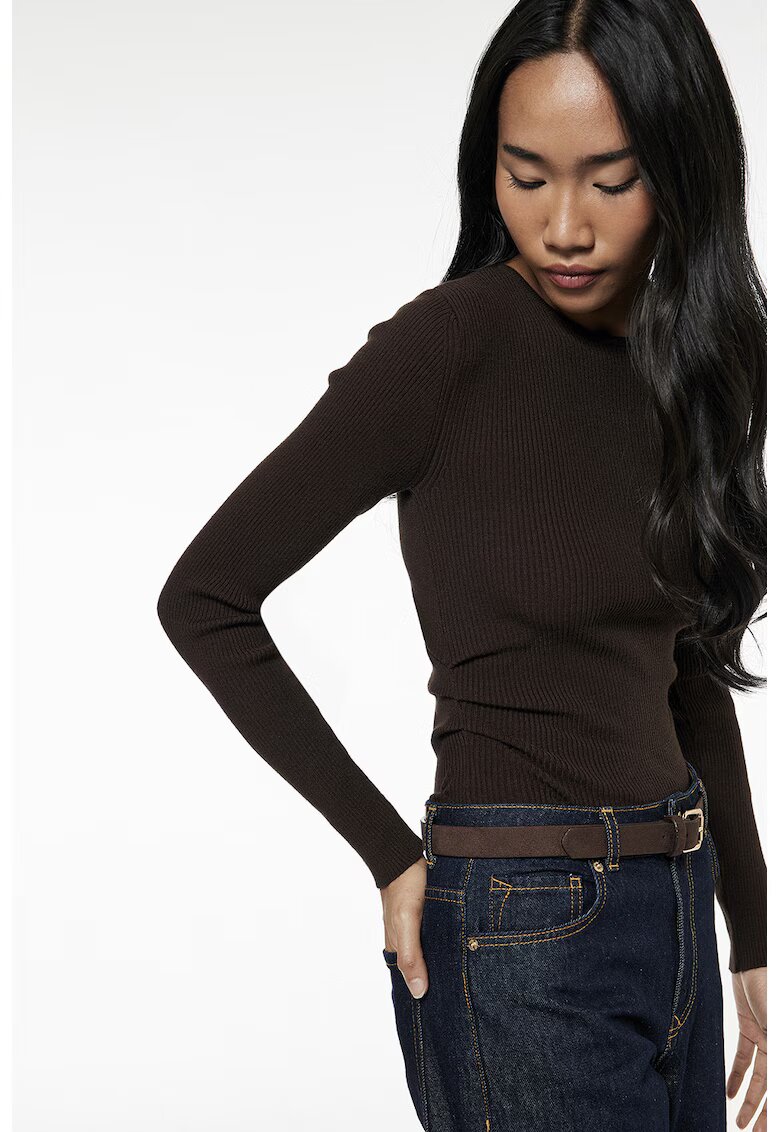 KOTON Bluza slim fit striata - Maro inchis
