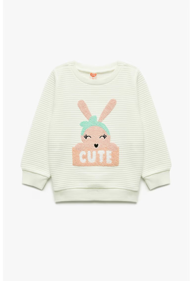 KOTON Bluza striata cu detaliu brodat - Verde pal/Maro deschis