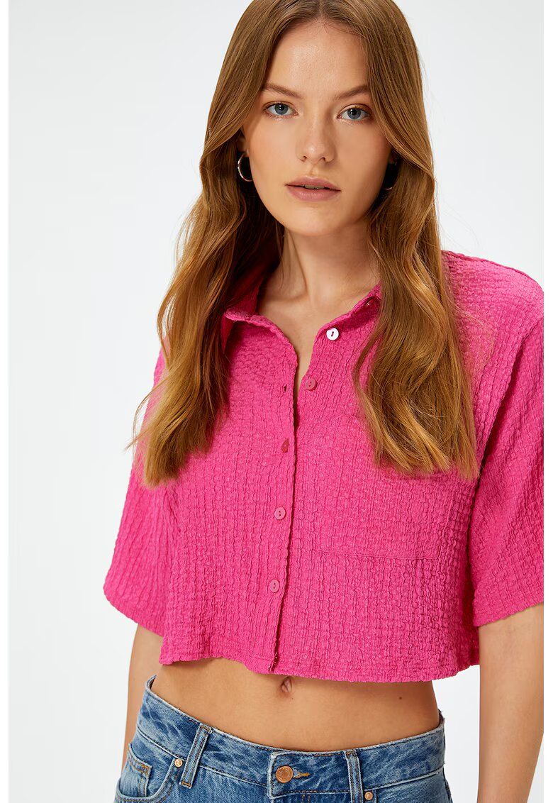 KOTON Camasa crop cu buzunar aplicat pe piept - Fucsia