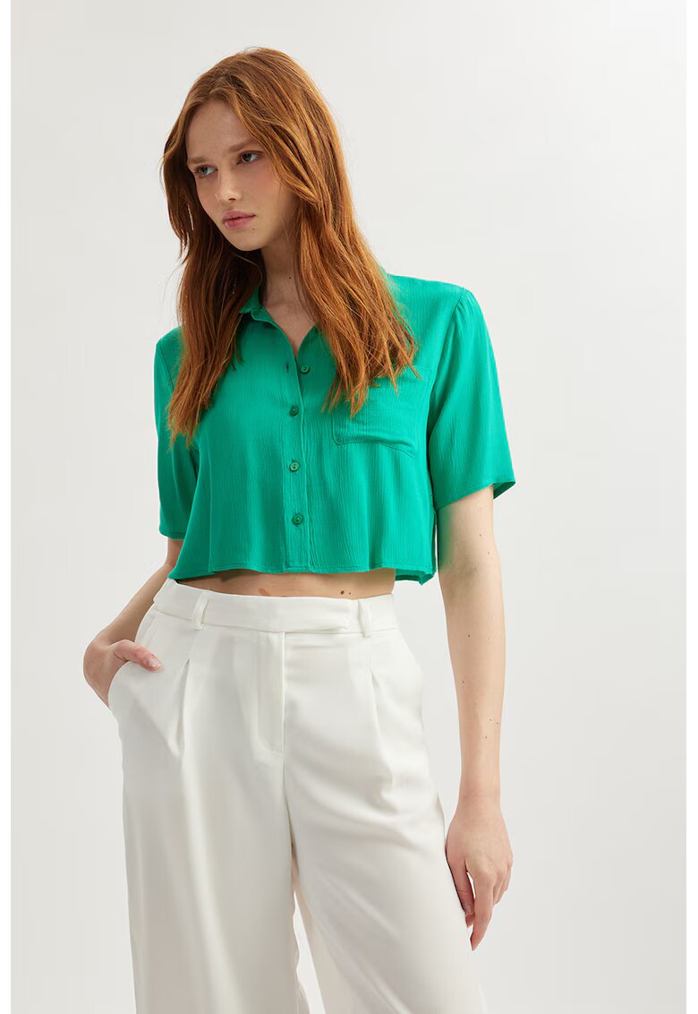 KOTON Camasa crop cu maneci scurte - Verde aquamarin