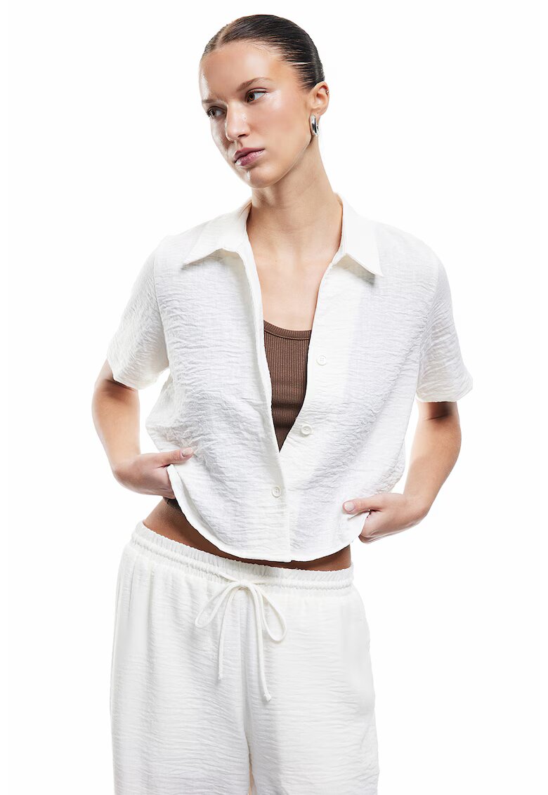 KOTON Camasa crop cu model texturat - Alb