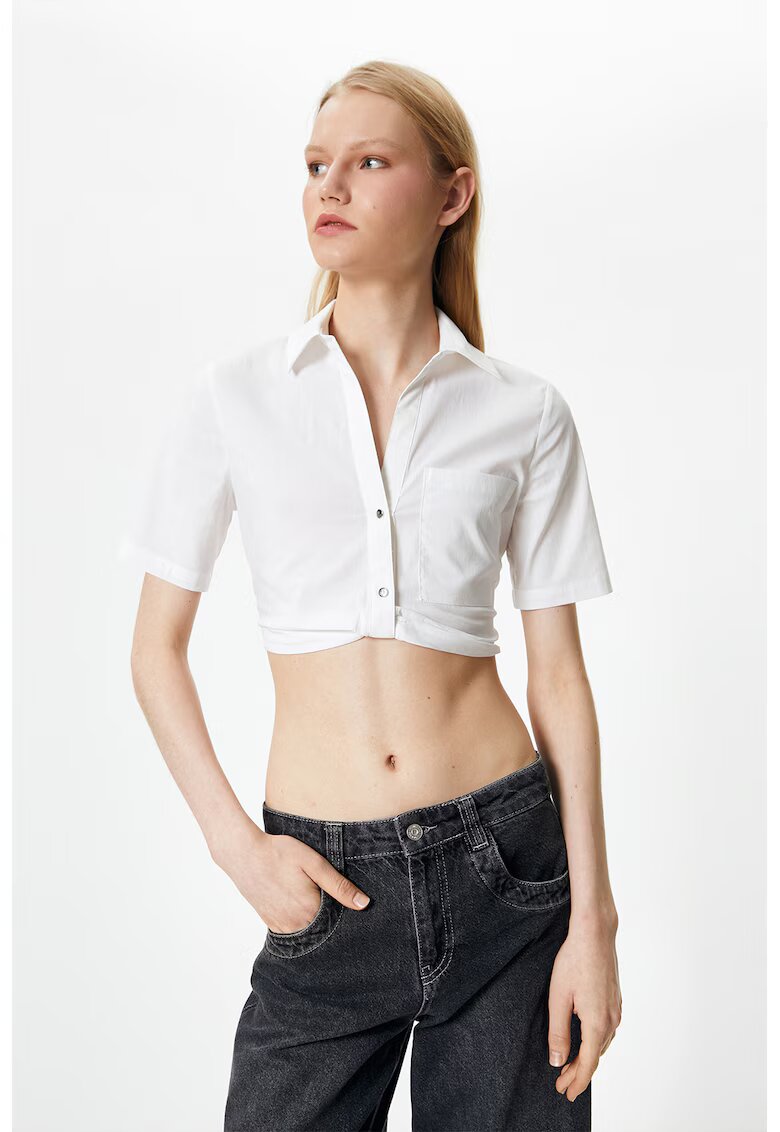 KOTON Camasa crop din amestec de bumbac - Alb