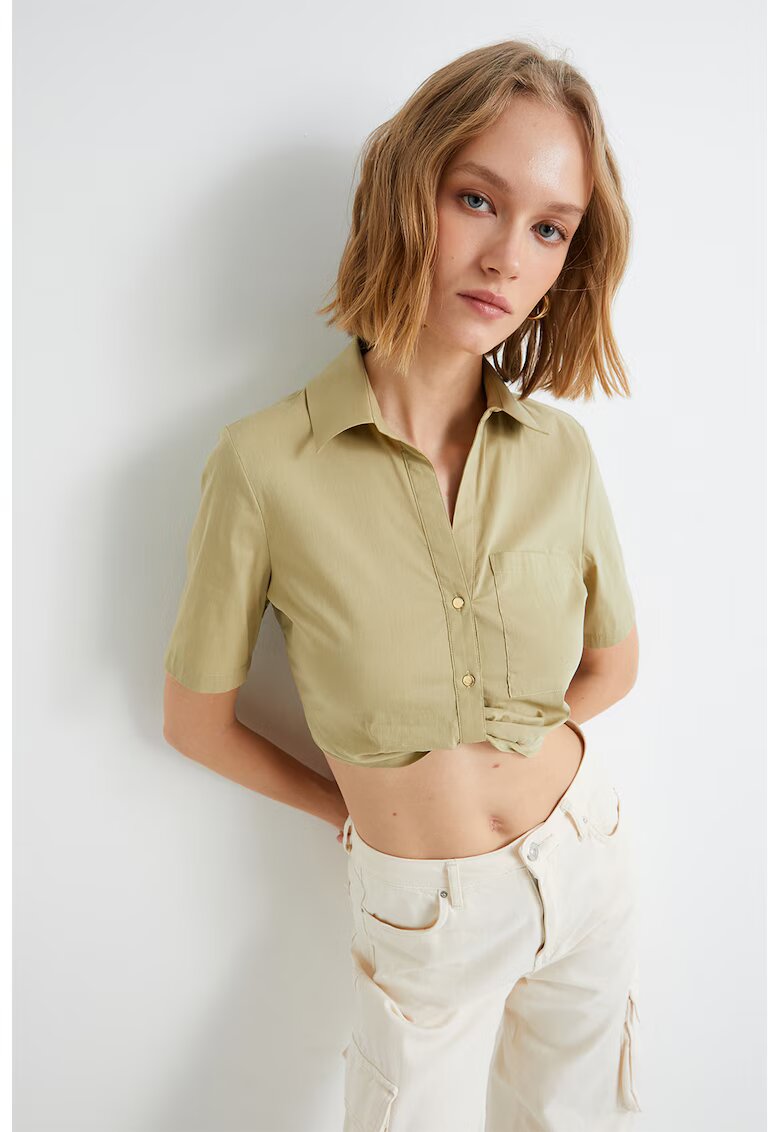 KOTON Camasa crop din amestec de bumbac - Kaki