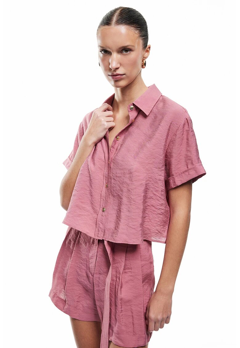 KOTON Camasa crop din amestec de modal - Rosu
