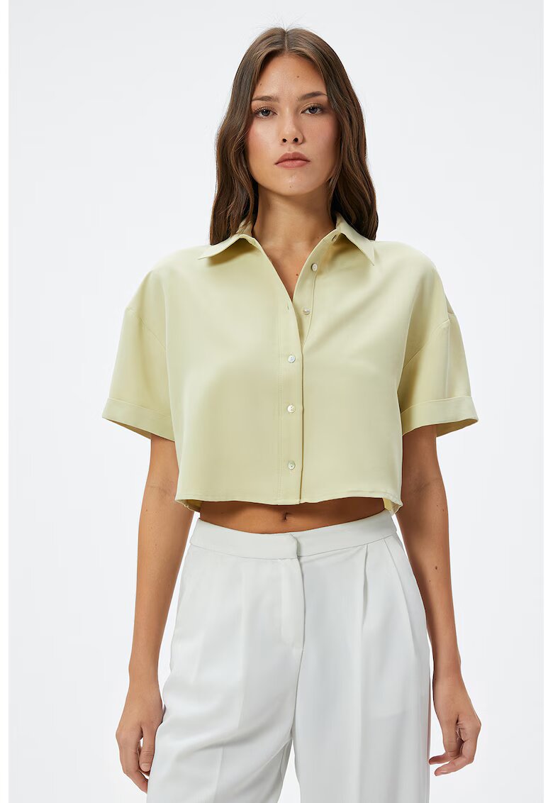 KOTON Camasa crop din amestec de modal - Verde fistic