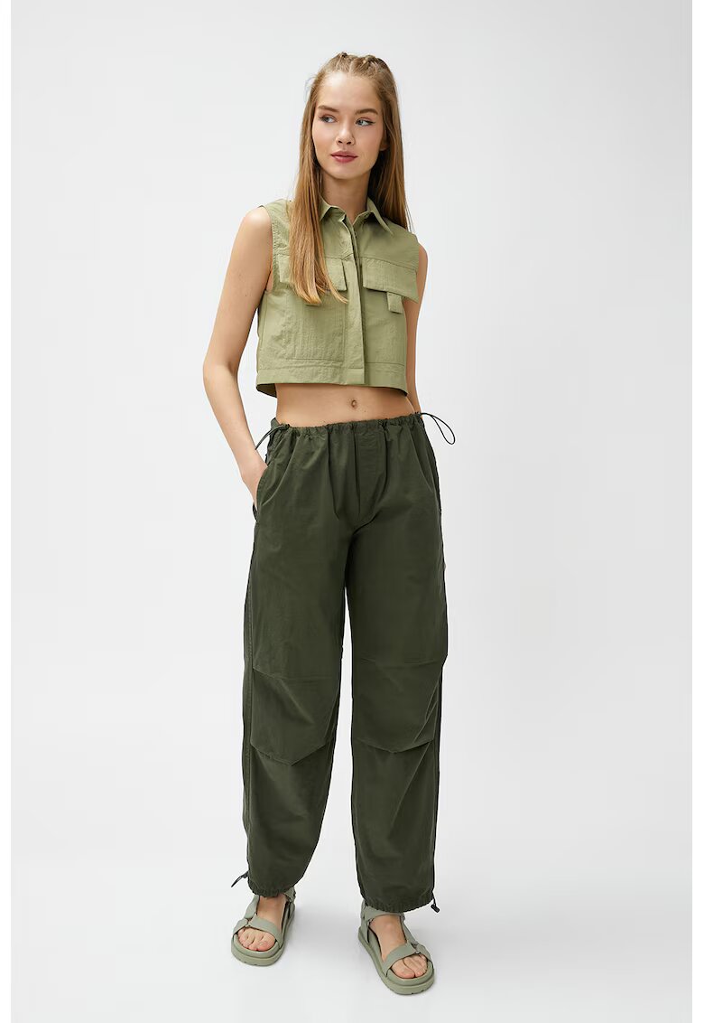 KOTON Camasa crop fara maneci - Kaki