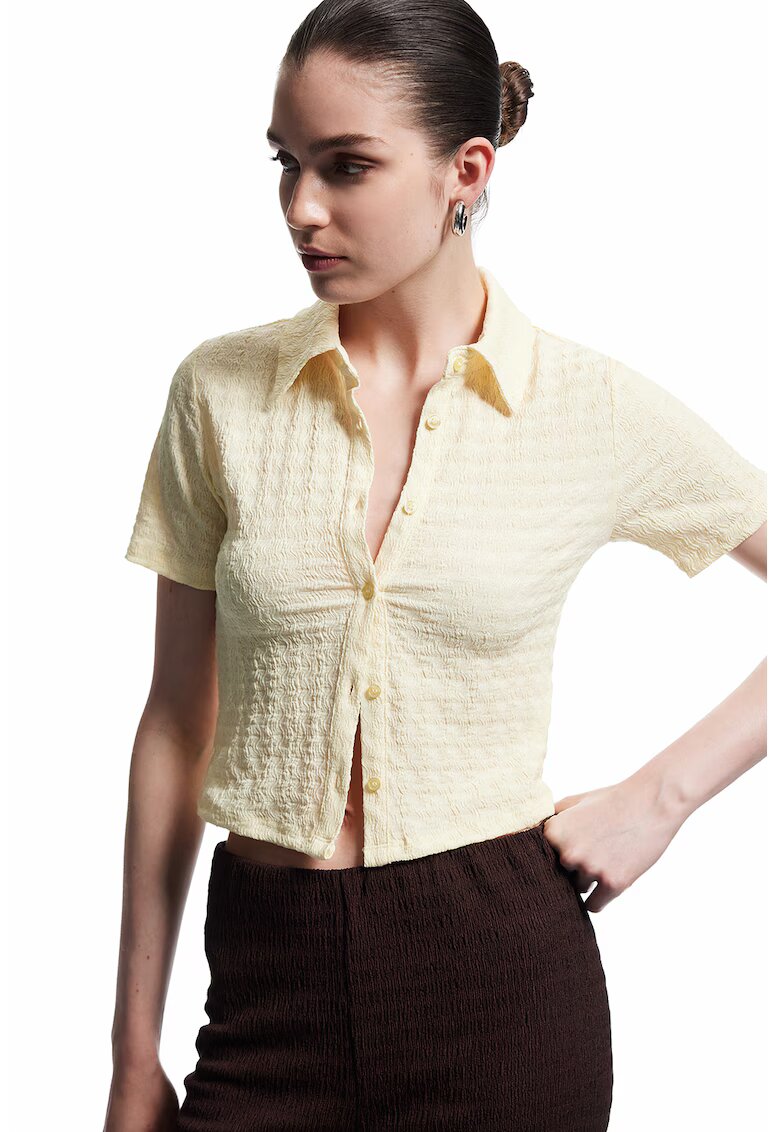 KOTON Camasa crop texturata - Galben pai