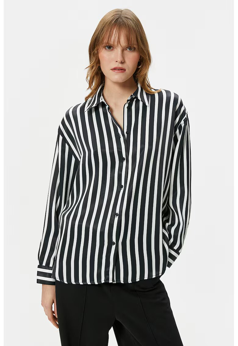 KOTON Camasa din satin cu model in dungi - Alb/Negru