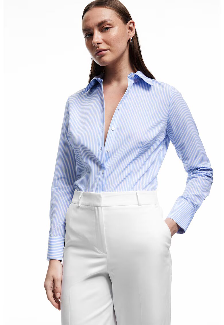 KOTON Camasa regular fit cu dungi - Alb/Albastru deschis