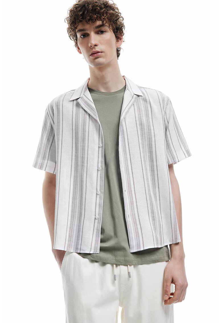 KOTON Camasa regular fit cu model in dungi si maneci scurte - Maro/Bej deschis