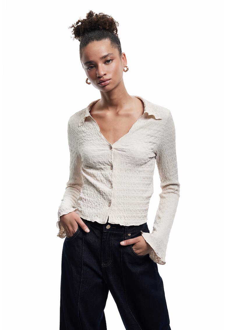KOTON Camasa slim fit cu maneci clopot - Bej