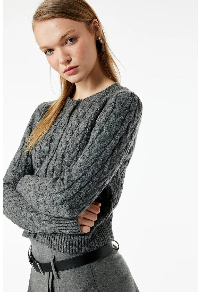 KOTON Cardigan crop cu nasturi - Gri inchis melange