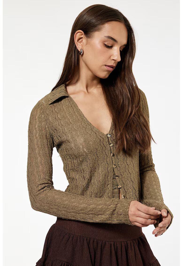 KOTON Cardigan crop cu nasturi - Maro nisip