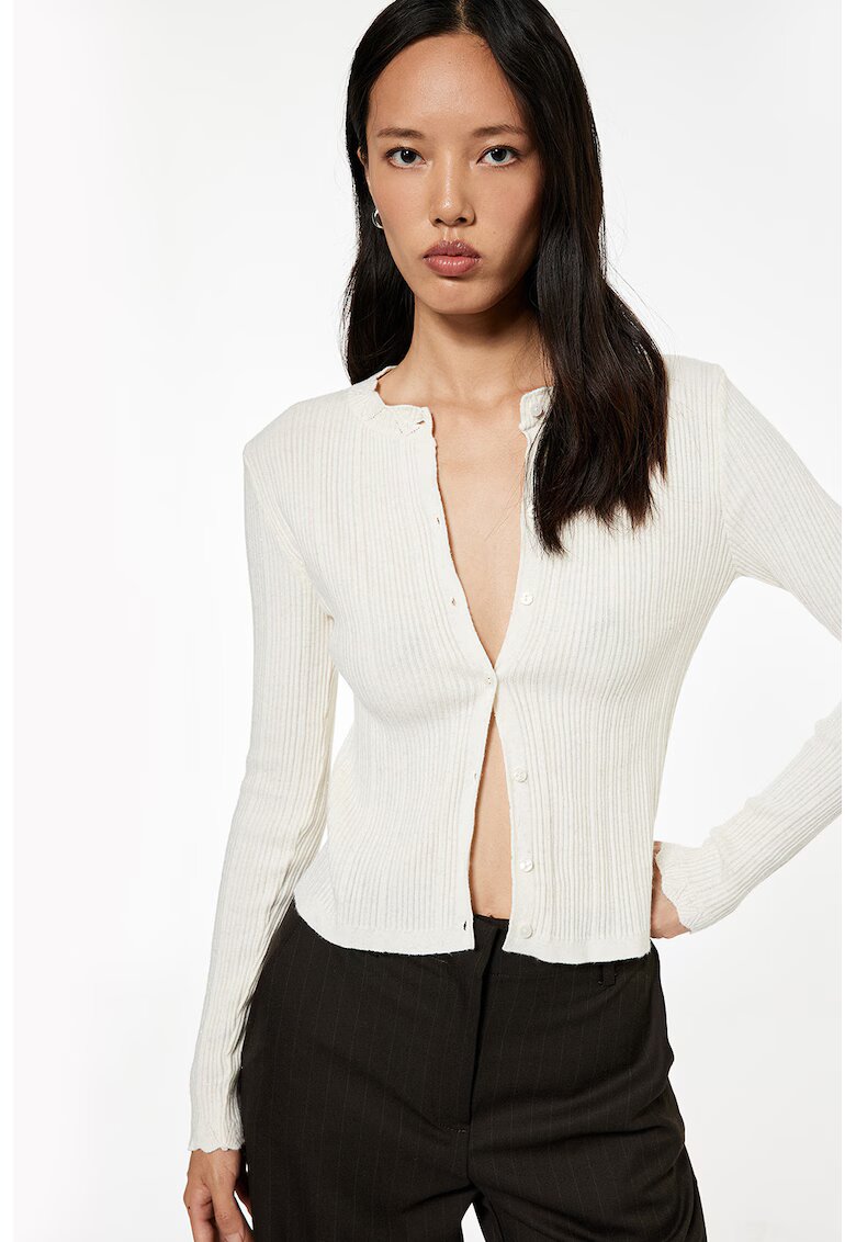 KOTON Cardigan slim fit striat - Alb fildes
