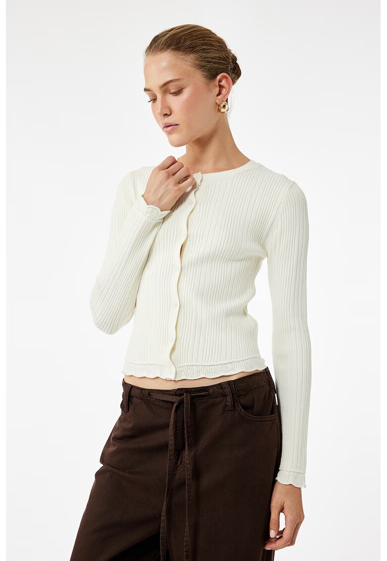 KOTON Cardigan striat cu nasturi - Alb