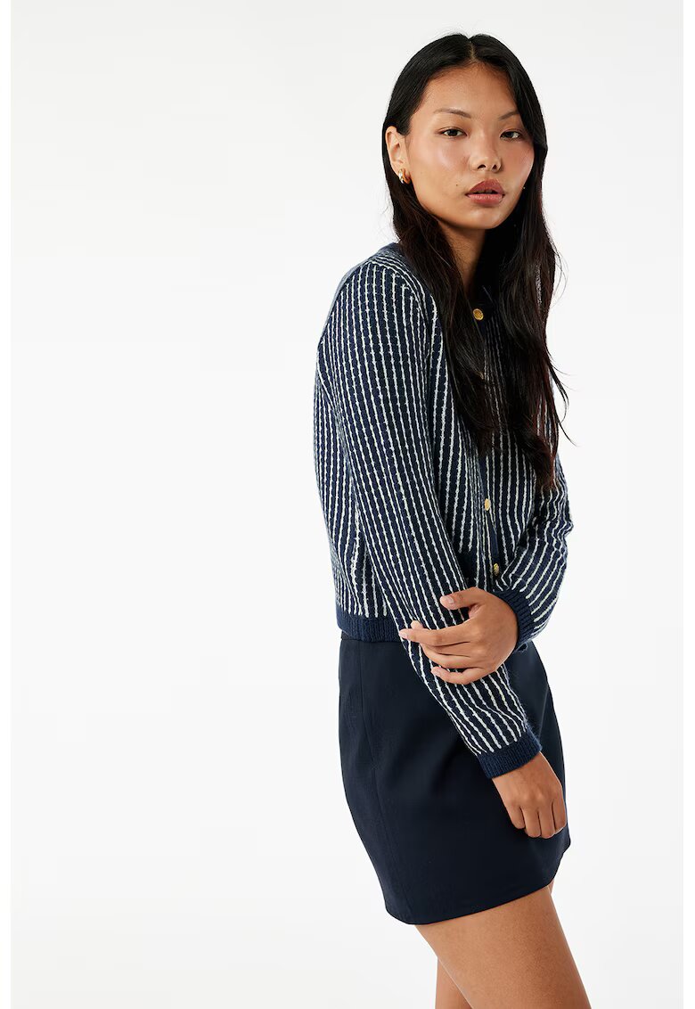 KOTON Cardigan tricotat cu nasturi - Alb/Albastru inchis
