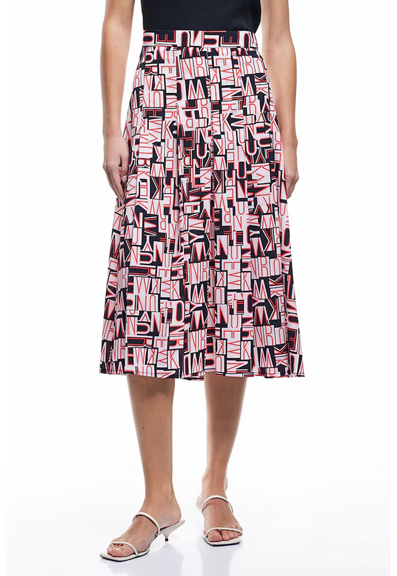 KOTON Fusta evazata cu model geometric - Rosu/Negru/Roz somon