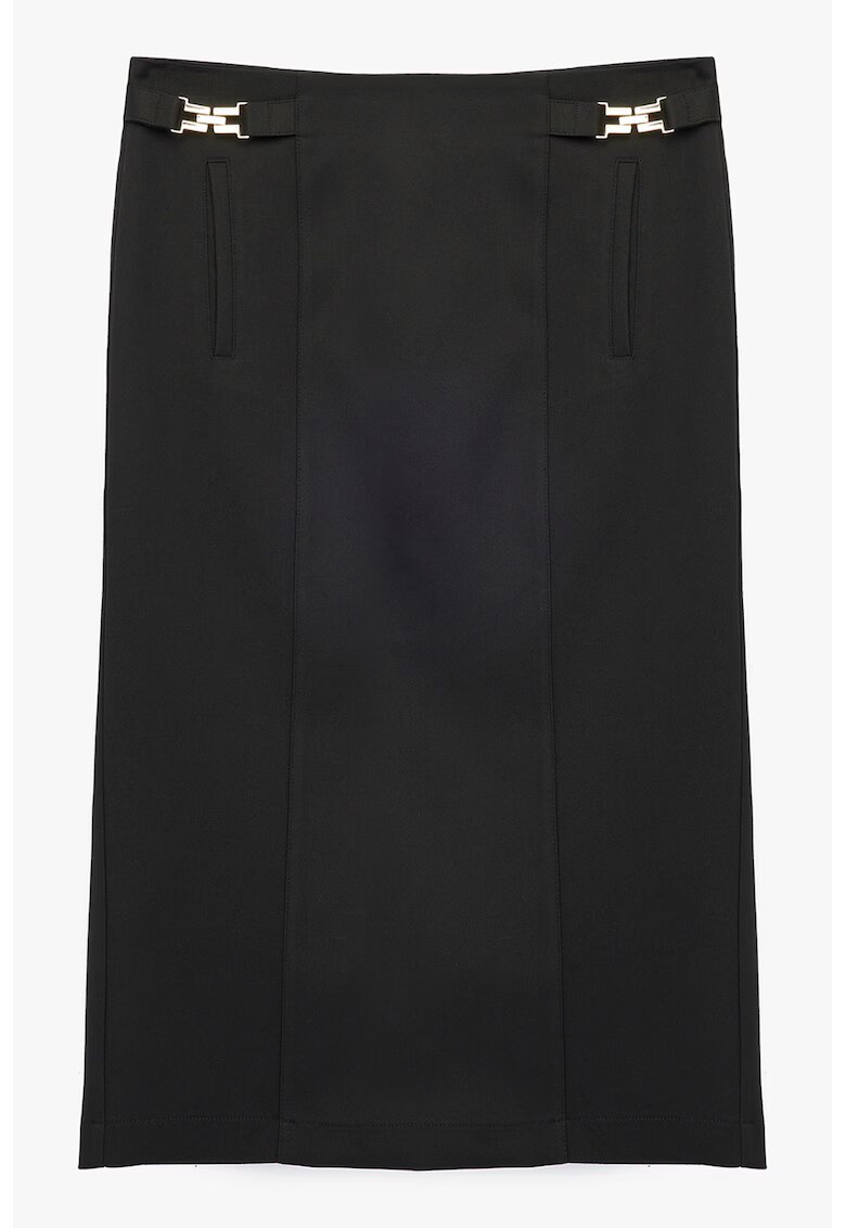 KOTON Fusta midi cu buuznare laterale - Negru
