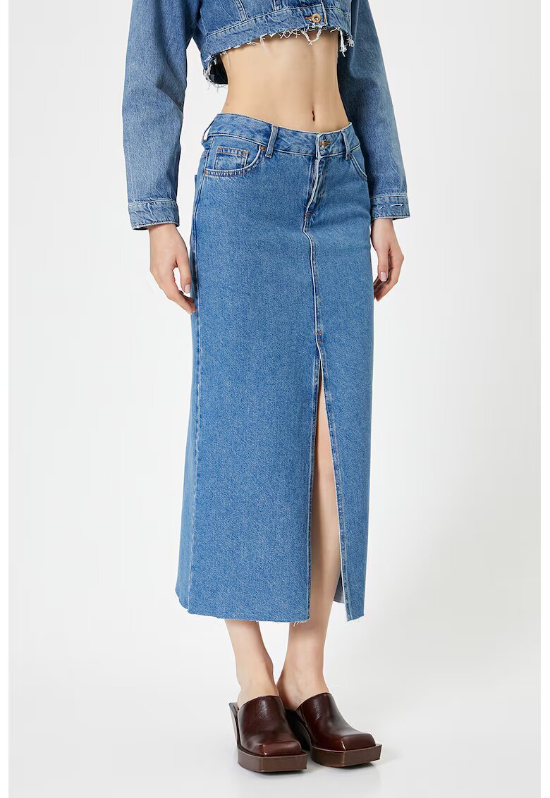 KOTON Fusta midi din denim cu slit frontal - Albastru