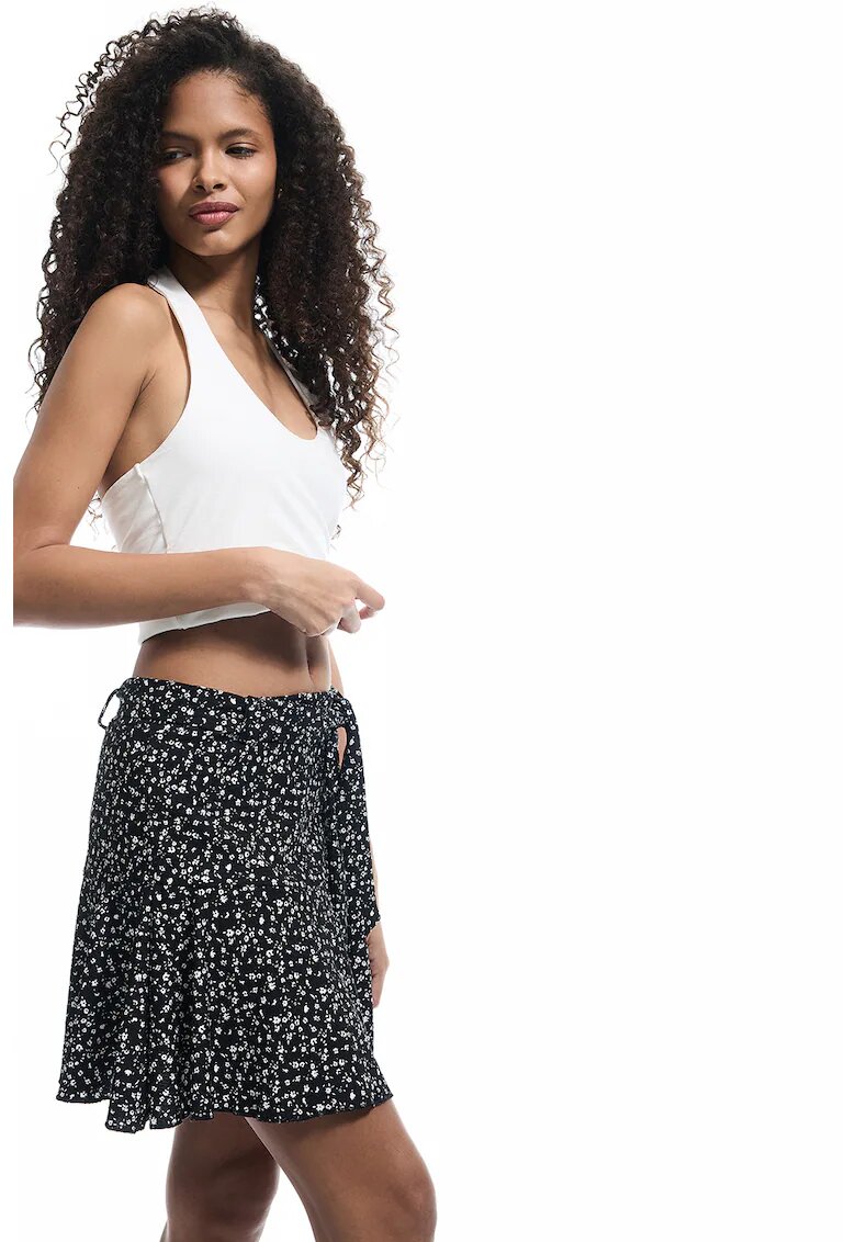 KOTON Fusta mini cu model floral - Alb/Negru