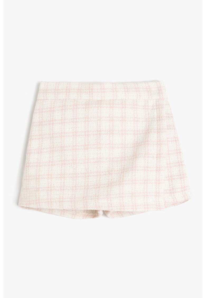 KOTON Fusta-pantalon cu model in carouri si banda elastica in talie - Roz pastel/Alb murdar