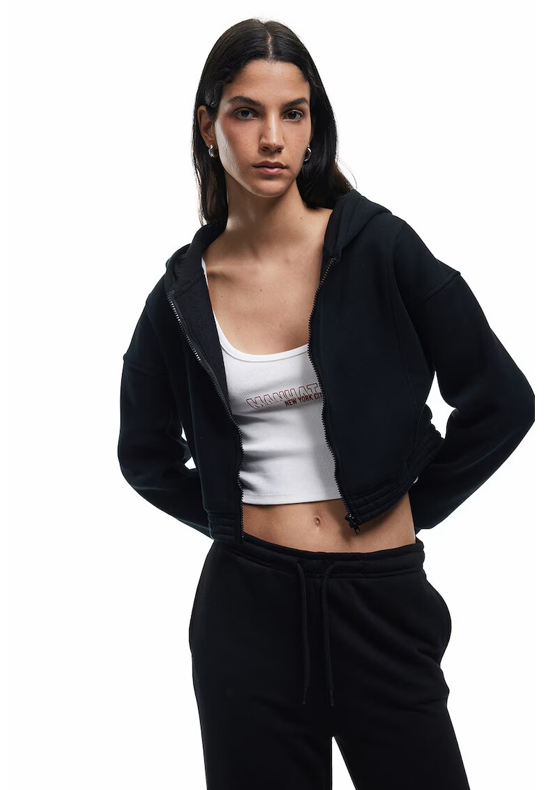 KOTON Hanorac crop din amestec de bumbac - Negru