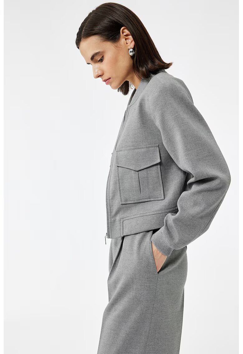 KOTON Jacheta crop cu buzunare cu clapa - Gri