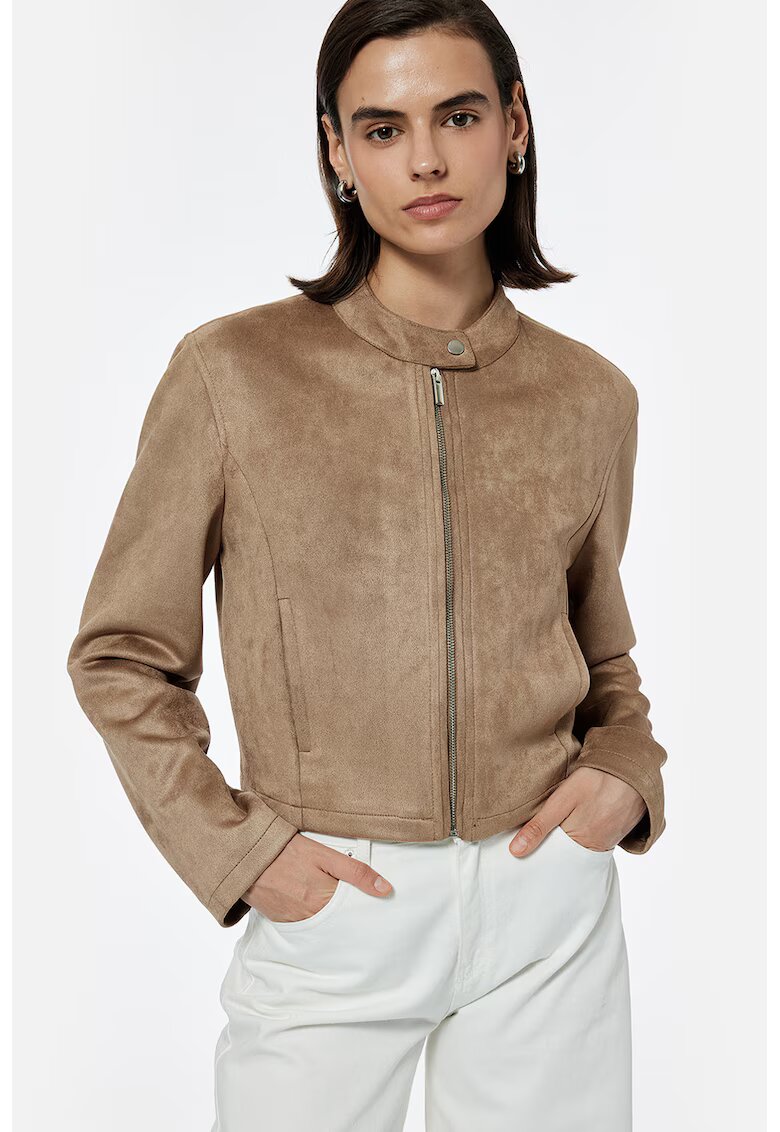 KOTON Jacheta crop Radford de piele intoarsa ecologica - Caramel