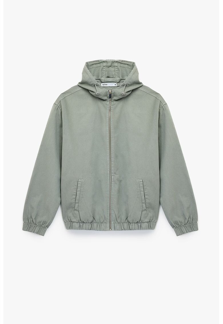 KOTON Jacheta din denim cu gluga si buzunare laterale - Verde sparanghel