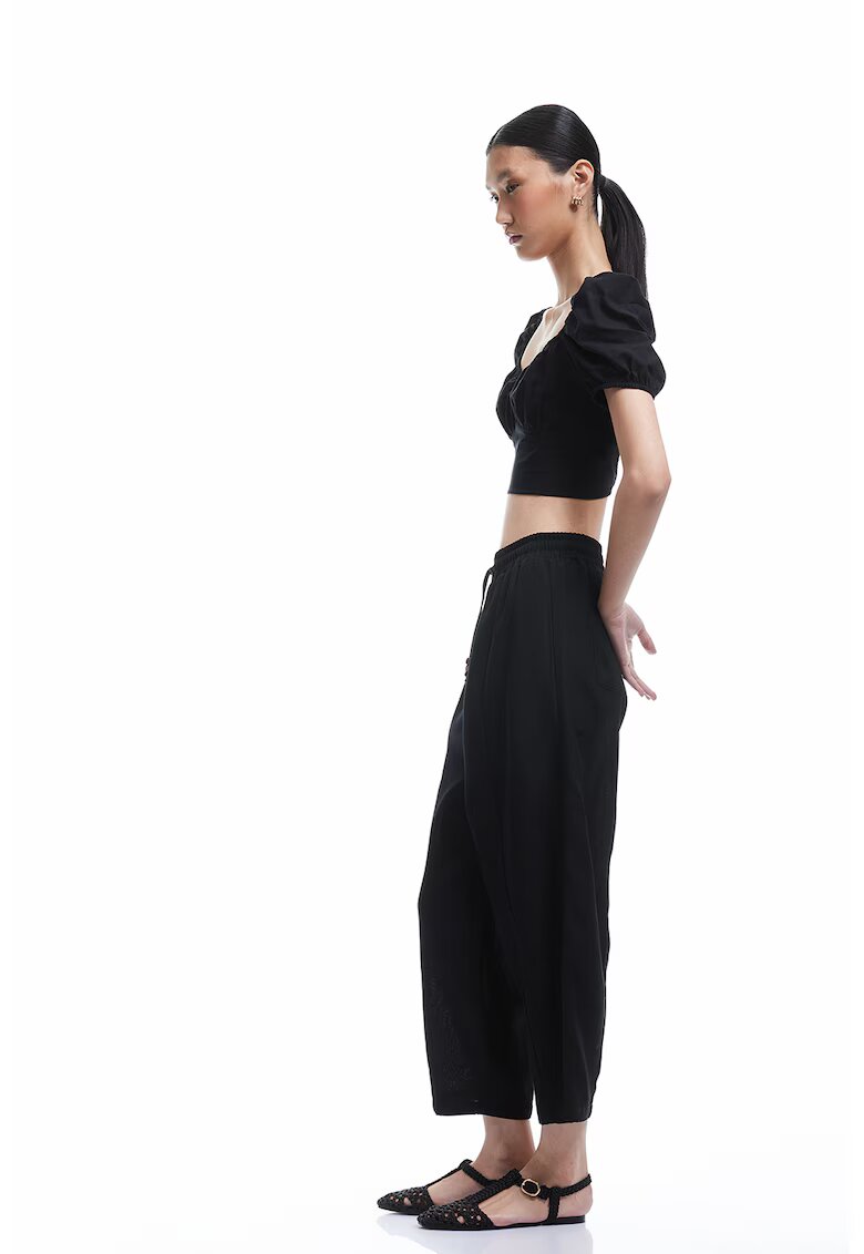 KOTON Pantaloni crop cu snur de ajustare - Negru